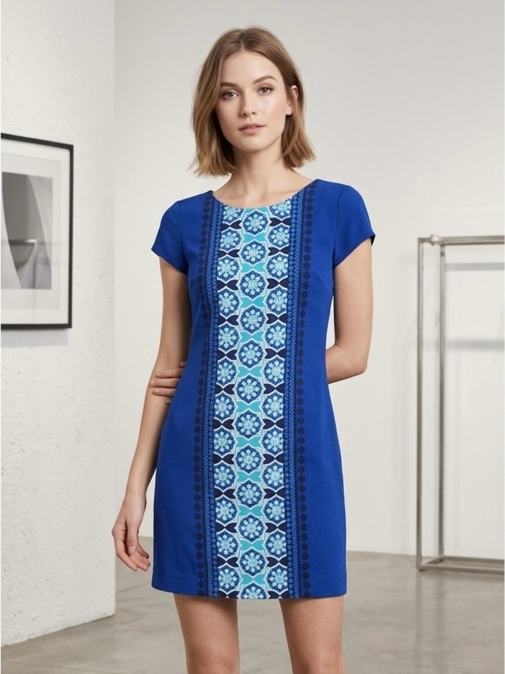 Banana Republic Women Royal Blue Shift Dress SZ 0 Zero Short Sleeve Casual Party